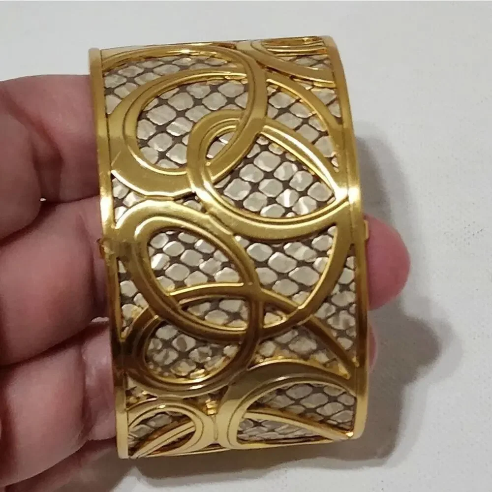 𝅺Brighton Christo Vienna Wide Cuff Bracelet gold and teal leather‎ insert